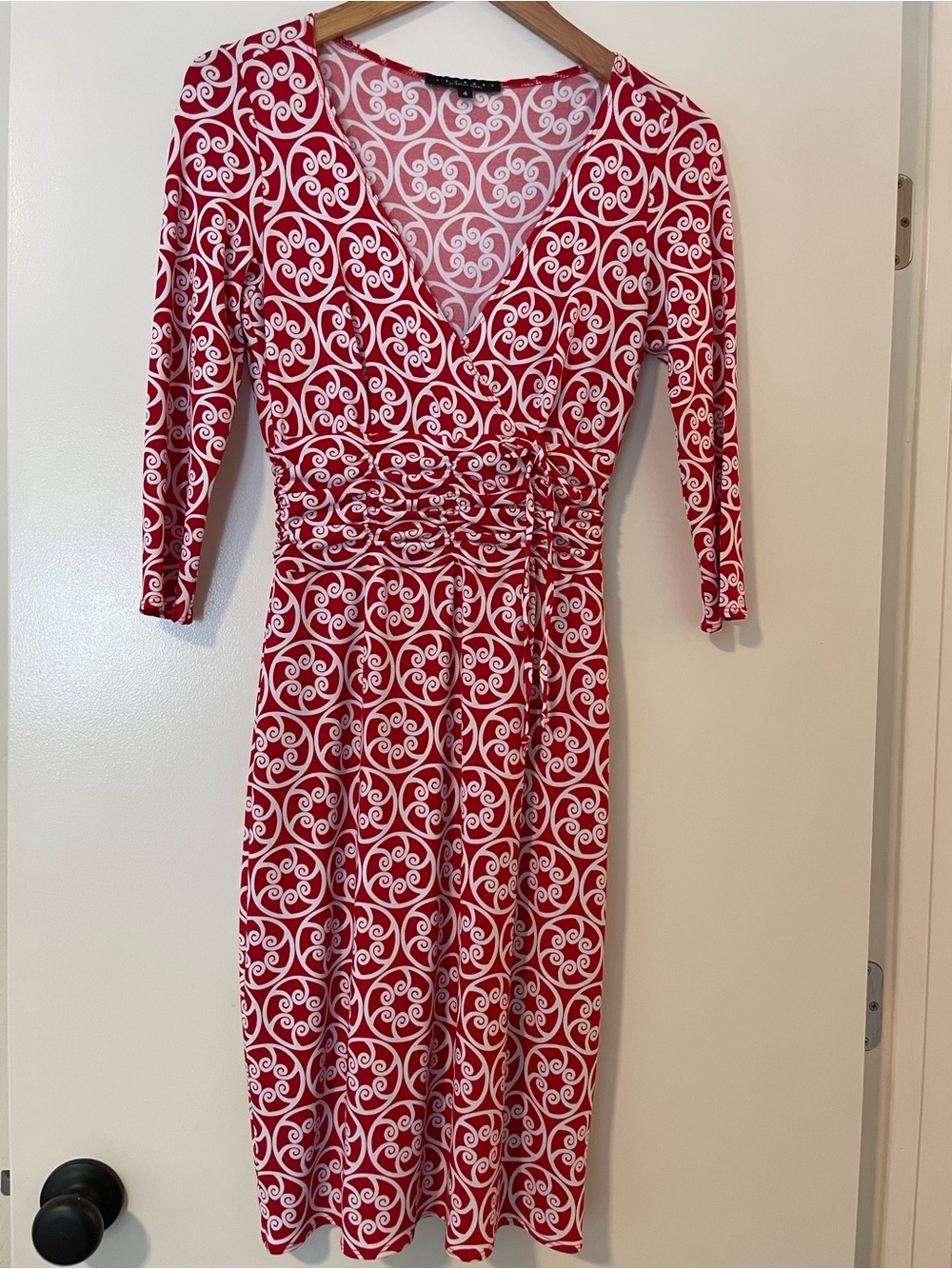 Laundry By Shelli Segal Red and White Wrap-Style Patterned Dress